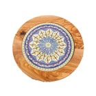 Olive Wood Round Cheese Board with Italian Tile 22cm