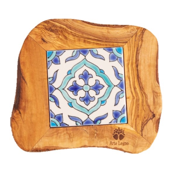 Olive Wood Trivet with Italian Tile 20cm x 20cm