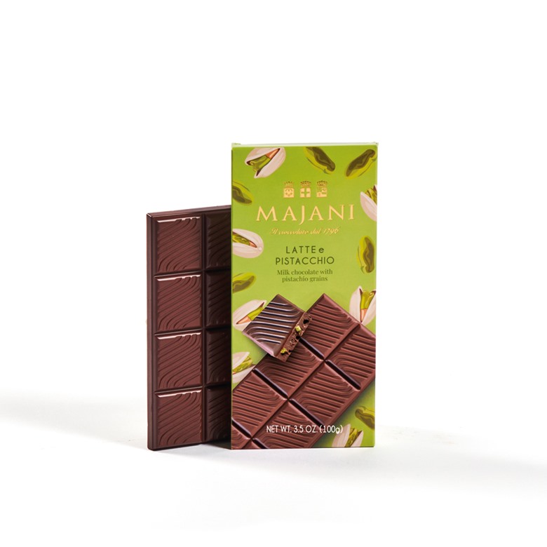 Milk Chocolate Bar with Salted Pistachio Majani 100g