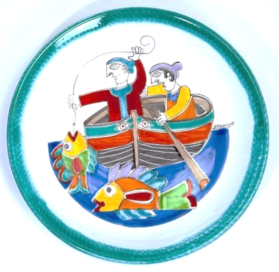 Round Folk Plate Fishermen 35cm De Simone