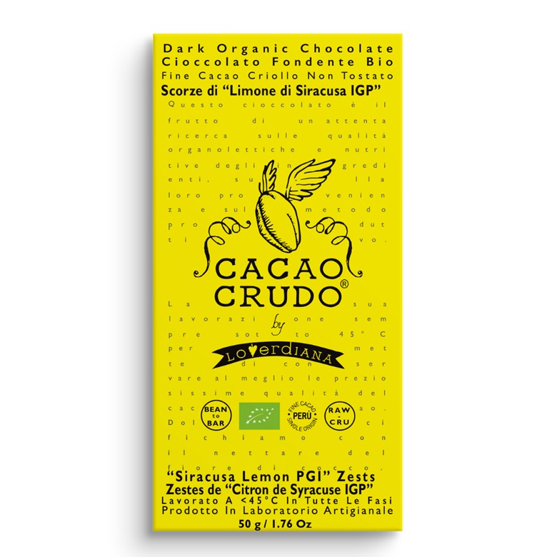 Lemon Zest 77% Chocolate Bar Raw Organic Cacao Crudo 50g